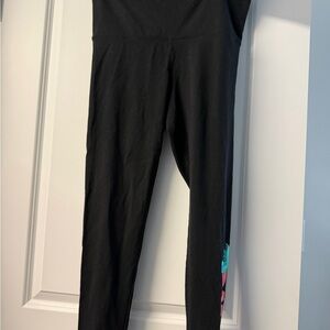 PINK Victoria's Secret Black Leggings with Teal and Pink Side Print